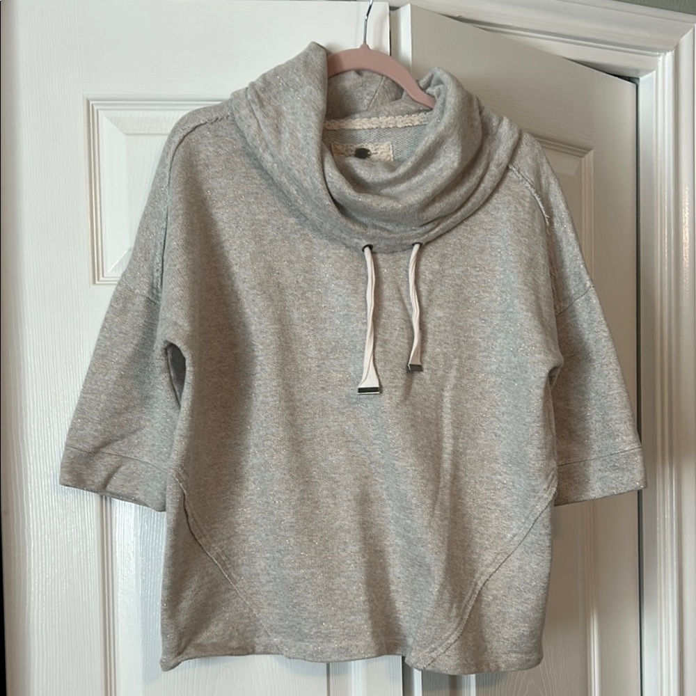 Gray Cowl Neck Sweatshirt with gold threading throughout